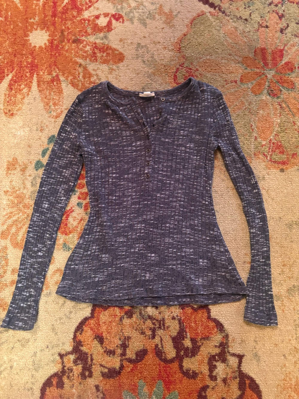 a.n.a Navy Marled Long Sleeve Henley Top